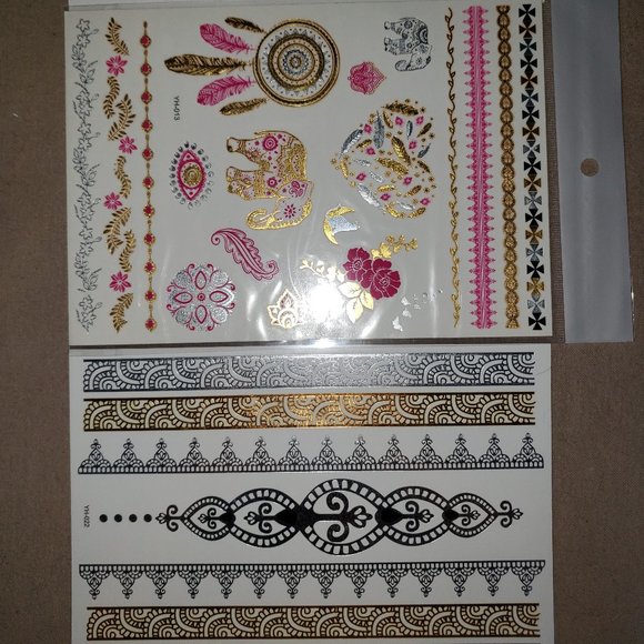 3 sheets Golden Silver Temporary Tattoo - Picture 3 of 15